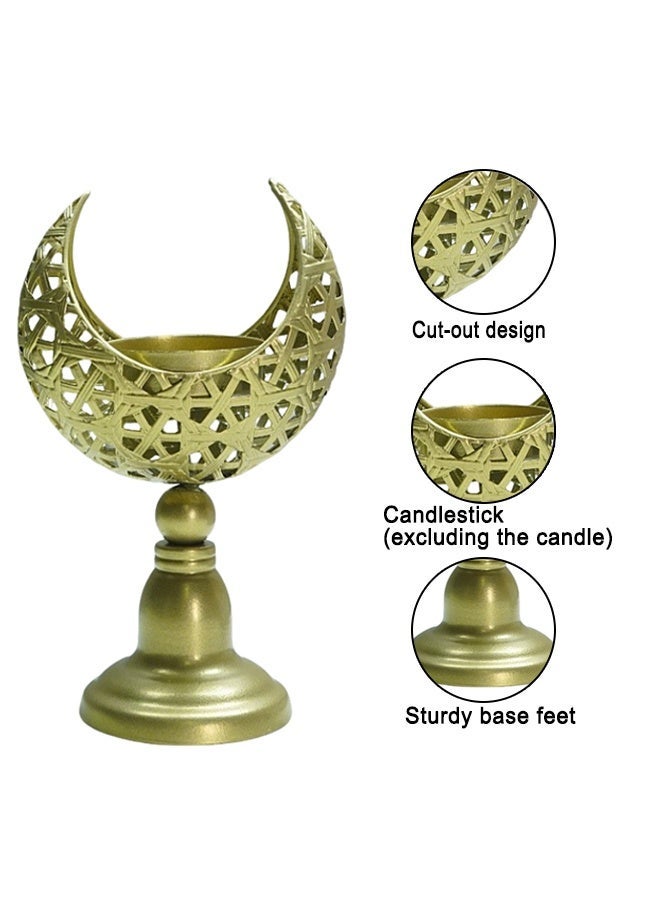 Golden Hollow Cutout Crescent Moon Iron Candle Holder, Ramadan Eid Tabletop Aromatherapy Candle Stand, Decorative Islamic Centerpiece Ornament Gift for Home Bedroom Office Villa - Image 5